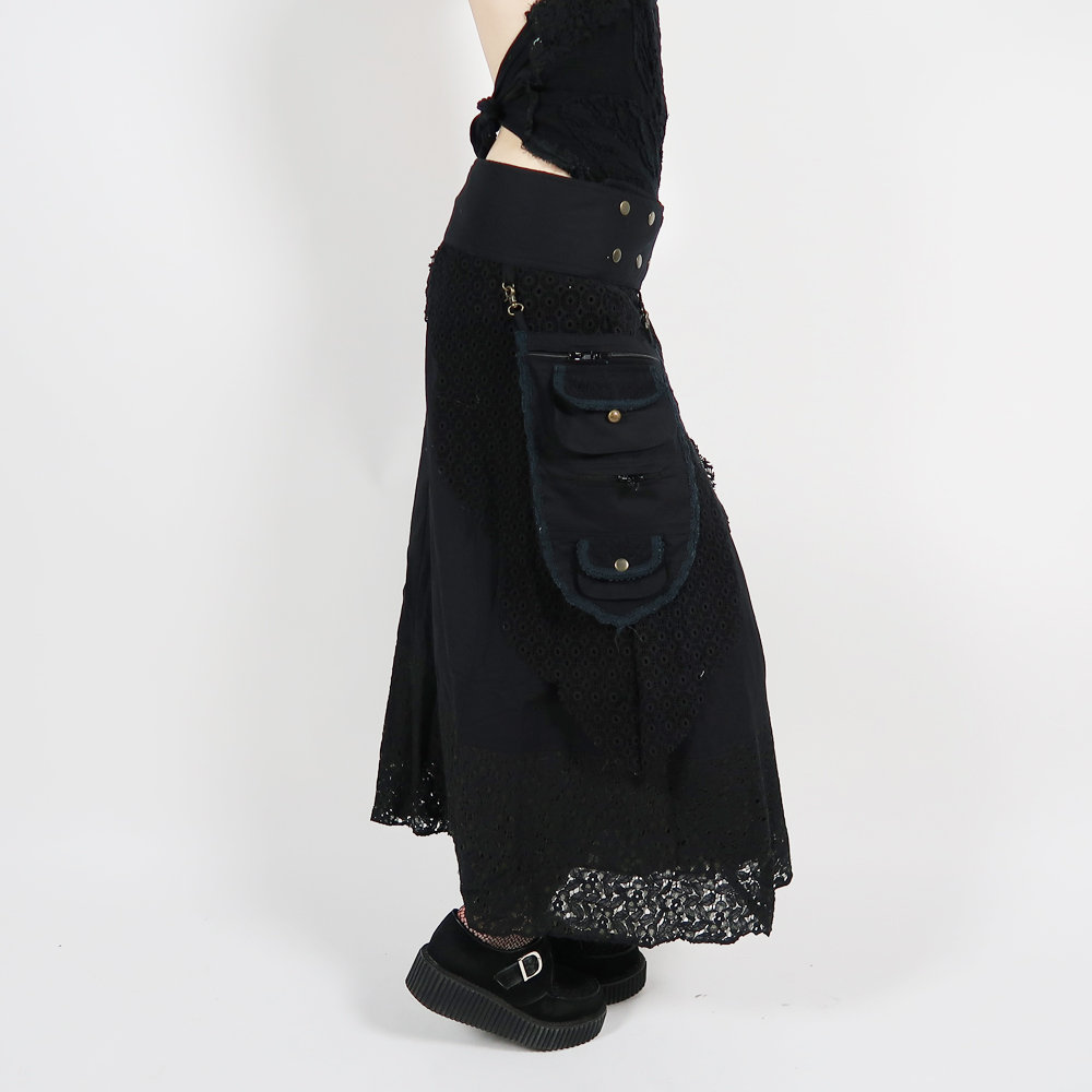 Goa stijl lange rok zwart - One Size - Hippie, Fantasy - Gekko
